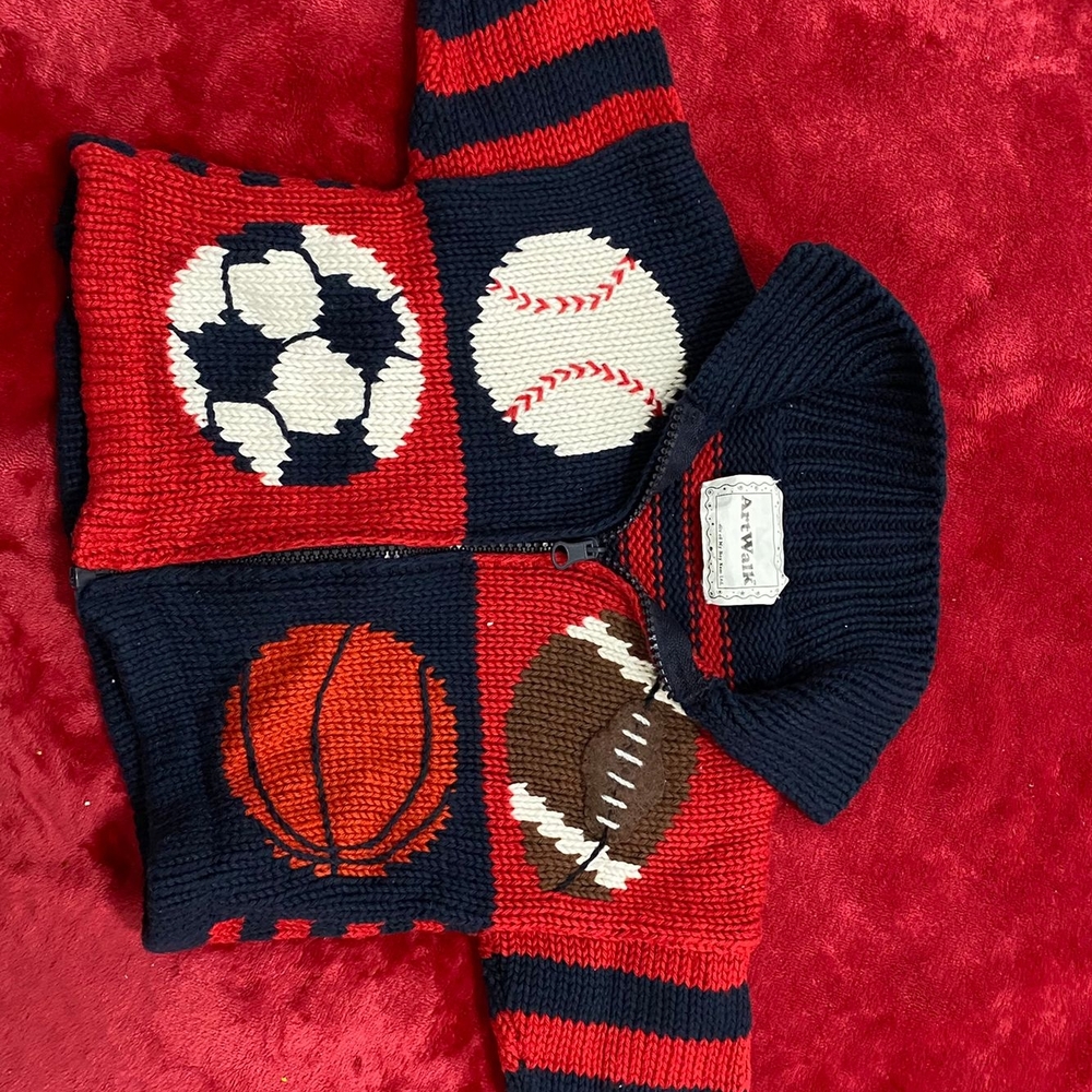 Red and Blue Sports Themed Knit Sweater